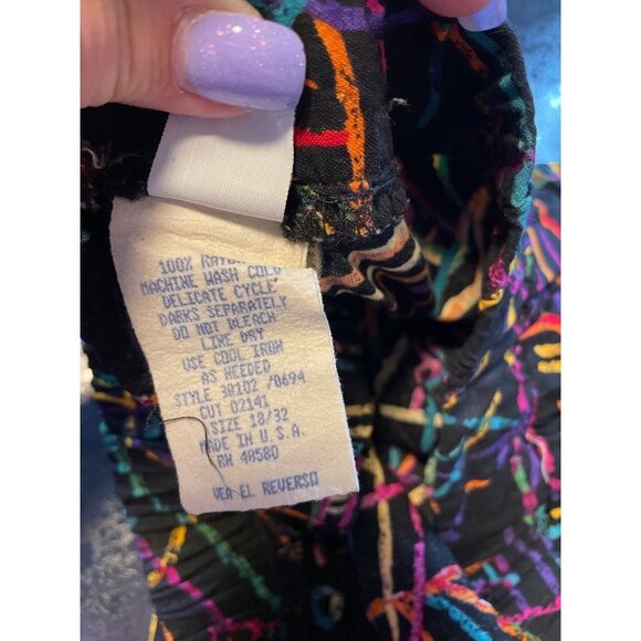 Vintage 90s Black Multicolor Squiggles Made in USA Basic Editions Shorts Sz 18 - Picture 7 of 11